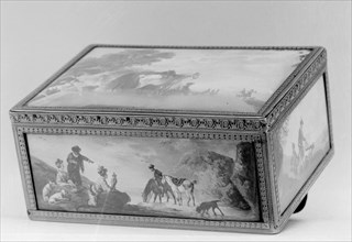 Snuffbox with hunting scenes, 1768-69. Creator: J.D..