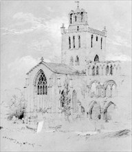 Jedburgh Abbey (from Cropsey Album), 1847. Creator: Jasper Francis Cropsey.