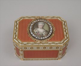 Snuffbox with portrait of Catherine II (1729-1796), Empress of Russia, 1774-75, miniature ca. 1786. Creator: Joseph Etienne Blerzy.