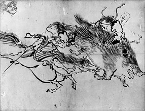 Two Figures, 19th century. Creator: Hokusai.