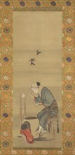 Woman Spinning Silk, dated 1790. Creator: Hokusai.