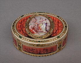 Snuffbox with scene of two maids and cupid at altar of love, ca. 1780. Creator: Les Frères Souchay.
