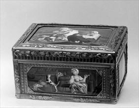 Snuffbox with miniatures representing domestic scenes and still-life subjects, 18th-19th century. Creator: Mathieu Coiny fils.