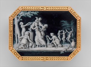 Snuffbox with miniatures representing the Diversions of Love..., miniatures ca. 1775, box ca. 1838-4 Creators: Jacques-Joseph Degault, Unknown.