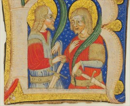 Manuscript Leaf Cutting Showing an Illumiated Initial R with St. Protasius and St. Gervasius, mid-15 Creator: Olivetan Master.
