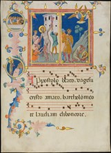 Manuscript Leaf with the Martyrdom of Saint Bartholomew, from a Laudario, ca. 1340. Creator: Pacino di Bonaguida.