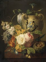 Flowers by a Stone Vase, 1786. Creator: Peter Faes.