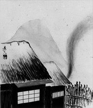 Cottage and Mountains, 19th century. Creator: Shibata Zeshin.