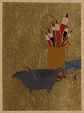 Kettle and Box with Paint Brushes, 1882. Creator: Shibata Zeshin.