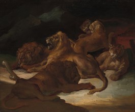 Lions in a Mountainous Landscape, ca. 1818-20. Creator: Theodore Gericault.