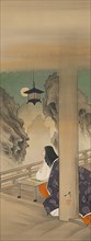 Murasaki Shikibu at Ishiyamadera Temple, based on the print..., ca. 1892. Creator: Tsukioka Yoshitoshi.