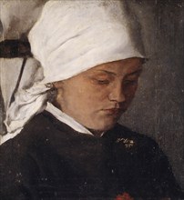 Peasant Girl with a White Headcloth, 1885. Creator: Wilhelm Maria Hubertus Leibl.