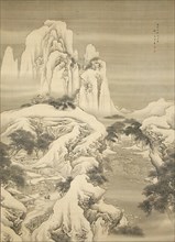 Inn and Travelers in Snowy Mountains, dated 1745. Creator: Yuan Yao.