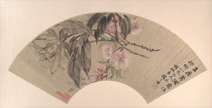 Peach Blossoms and Peony, ca. 1860. Creator: Zhao Zhiqian.
