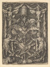 Design for a Candelabra Grotesque with a Bat in the Center, 1550. Creator: Heinrich Aldegrever.