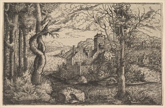 View on a River, with a Castle on an Island, 1553. Creator: Hans Sebald Lautensack.