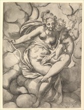Venus and Cupid in the Clouds, 1568. Creator: Giovanni Paolo Cimerlino.