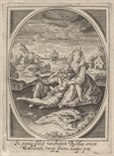 A couple seated on the ground, the man holding a goblet and reclining against the..., ca. 1585-1621. Creator: Heinrich Ulrich.