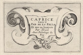 Plate 1: A cartouche with series title, from 'Caprice faict par de la Bella', ca. 1642. Creator: Stefano della Bella.