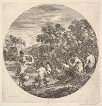 Two satyrs and a faun seated to right watching two child satyrs and another satyr w..., ca. 1643-48. Creator: Stefano della Bella.