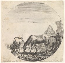 Plate 11: the pyramid of Caius Cestius to right in the background, a horse grazing ..., ca. 1643-48. Creator: Stefano della Bella.