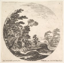 Plate 3: a gale in the forest, two horsemen wrapped in their cloaks, the wind is bl..., ca. 1643-48. Creator: Stefano della Bella.