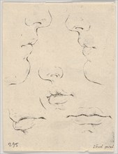 Plate 4: two profiles and three mouths, from 'The Book for Learning to Draw' (Livre po..., ca. 1649. Creator: Stefano della Bella.