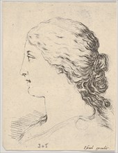 Plate 14: head of a woman, in profile, from 'The Book for Learning to Draw' (Livre pou..., ca. 1649. Creator: Stefano della Bella.