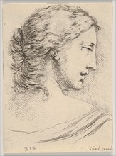 Plate 5: head of a woman, turned in profile to the right, from 'Various heads and figures'..., 1650. Creator: Stefano della Bella.