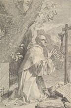 St. Bernard Kneeling Before a Crucifix, ca. 1655. Creator: Claude Mellan.