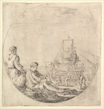 A black sailor standing to left, in profile to the right, a white sailor seated in ..., ca. 1658-63. Creator: Stefano della Bella.