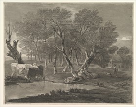 Wooded Landscape with Cows beside a Pool, Figures and Cottage, 1775-80. Creator: Thomas Gainsborough.