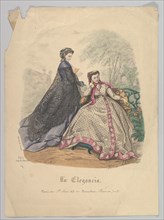 Two Women Outdoors, No. 720, from La Elegancia (Barcelona), 19th century. Creator: Heloise Leloir.