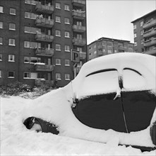 Car covered in snow, Stockholm, January 1954. Creator: Unknown.