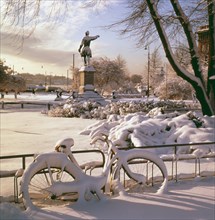 Kungstradgarden, Stockholm, with the statue of Karl XII, Johan Peter Molin, 1968. Creator: Unknown.