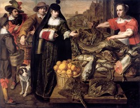 A lady at the fish market in Antwerp, 1630-1640. Creator: Utrecht, Adriaen van