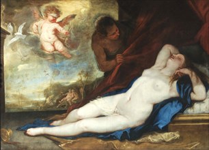 Sleeping Venus, Amor and Satyr, c. 1670. Creator: Giordano, Luca