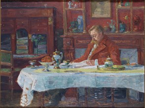 Émile Verhaeren (1855-1918) at the table, 1900. Creator: Verhaeren, Marthe (1860-1931).