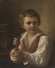 Boy with a Goldfinch. Creator: Tropinin, Vasili Andreyevich
