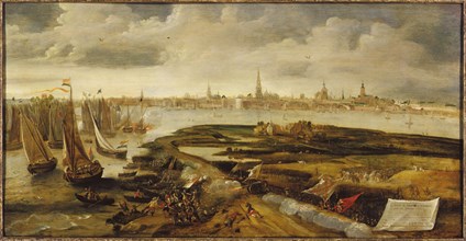 Íñigo de Borja repulses a Dutch force attempting a landing near Antwerp, 17 May 1605, c. 1640. Creator: Peeters, Bonaventura, the Elder