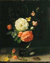 Flowers in a vase with grasshopper and frog. Creator: Peeters, Clara
