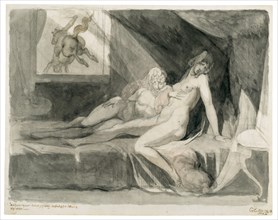 Alp leaves the bed chamber of two sleeping women, 1810. Creator: Füssli (Fuseli), Johann Heinrich (1741-1825).