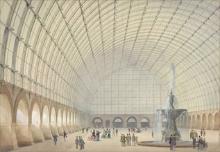 Design for an exercise and industrial exhibition hall in Vienna, perspectival interior view, 1853. Creator: Sprenger, Paul Eduard