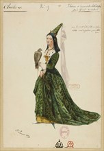 Isabelle de Bavière. Costume design for the opera Charles VI by Fromental Halévy, 1843. Creator: Lormier, Paul