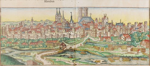 View of the city of Munich (from the Schedel's Chronicle of the World), 1493. Creator: Wolgemut, Michael (1434-1519).