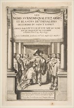Frontispiece to Pierre d'Hozier's "Les noms surnoms qualitez armes et blasons des chevalie..., 1634. Creator: Abraham Bosse.