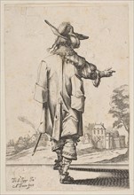 Gentleman Seen from the Back Pointing towards a Chateau, 1629. Creator: Abraham Bosse.