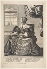 Seated Woman Holding a Book and Singing, mid to late 17th century. Creator: Abraham Bosse.