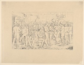 Enlistment of Sickles' Brigade, New York (from Confederate War Etchings), 1861-63. Creator: Adalbert John Volck.