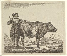 Young Herdsman with a Bull, from Different Animals, 1659. Creator: Adriaen van de Velde.